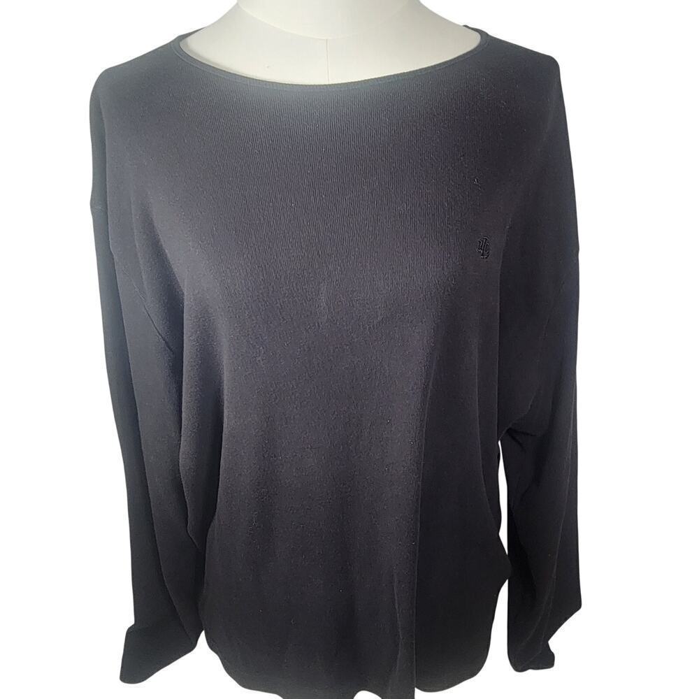Lauren Ralph Lauren Black Classic Staple 100% Cotton Long Sleeve Pullover Top 2X